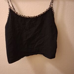NEVER WORN NWOT .American Eagle Outfitters Black Top with Animal Print Trim